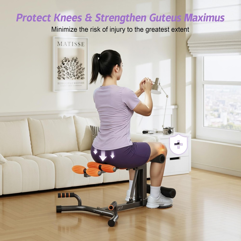 Deep Squat Machine, Adjustable Glutes Trainer Machine, Core & Abs for Low Imp...