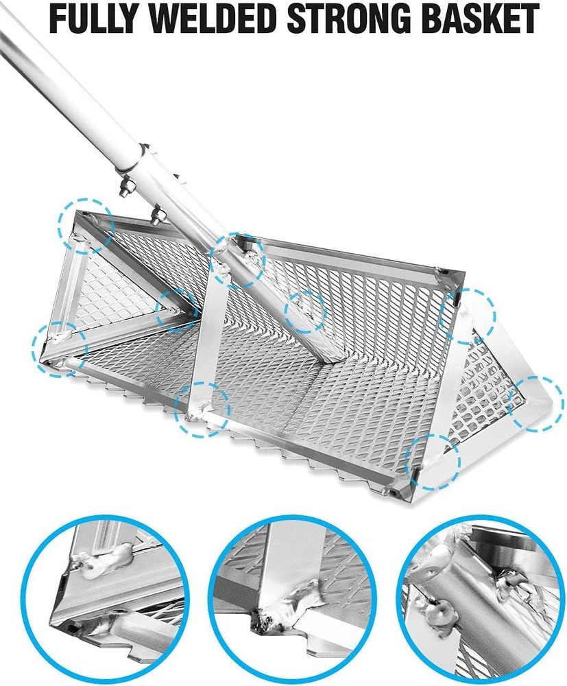 Sand Flea Rake,16-Inches Wide Basket, 52” Long Strong Assembly Handle, Sharp Tee