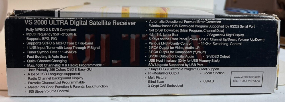VIEWSAT Digital Satellite Receiver VS2000 ULTRA USB Host Interface, Cables, Box