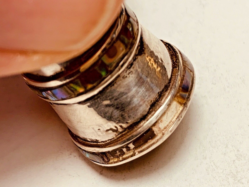 2 Vintage Mexican Silver and Abalone Thimbles