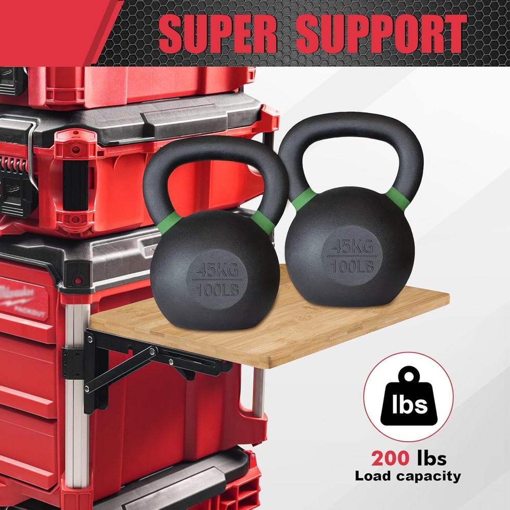 Foldable Bamboo Table Compatible with Milwaukee Packout Toolbox,Work Table Side