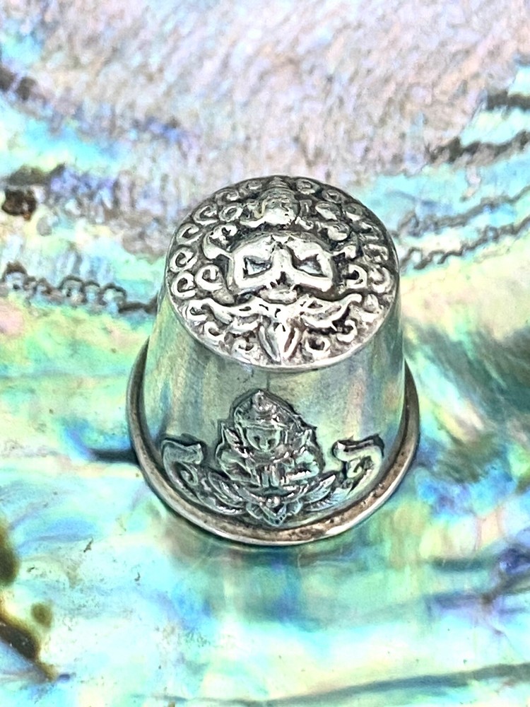 Vintage Siam Sterling Silver Buddha Religious Thimble
