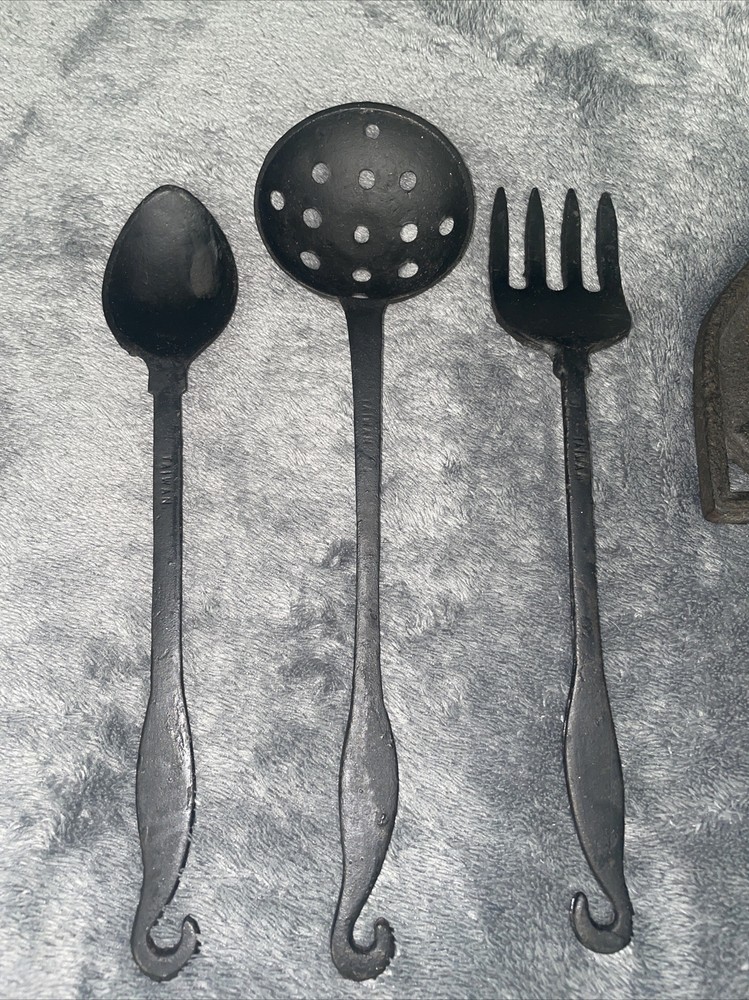 VTG Lot Cast Iron Kitchen Spoon Ladle Fork Strainer Blacksmith Smelting Tools