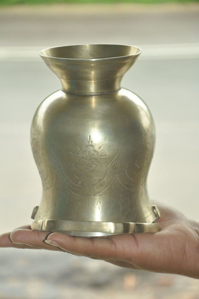 Vintage Brass Engraved Handcrafted Unique Shape Ice Cube Bucket/Box