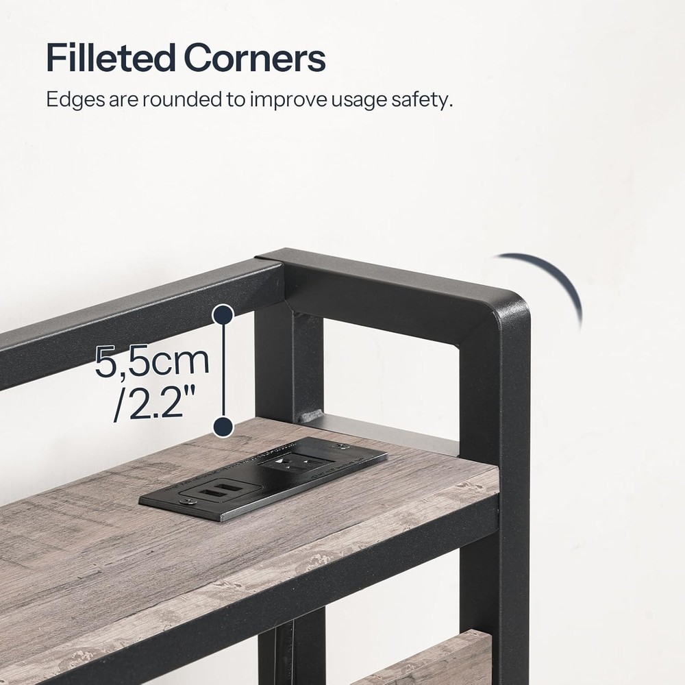 Adjustable Full Size Headboard with Shelving, USB Ports & Elegant Greige Design