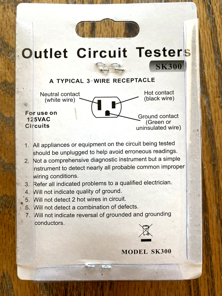 Outlet Tester Model SK300,Circuit Analyzer,6 Visual LED Tests, Easy Read Chart