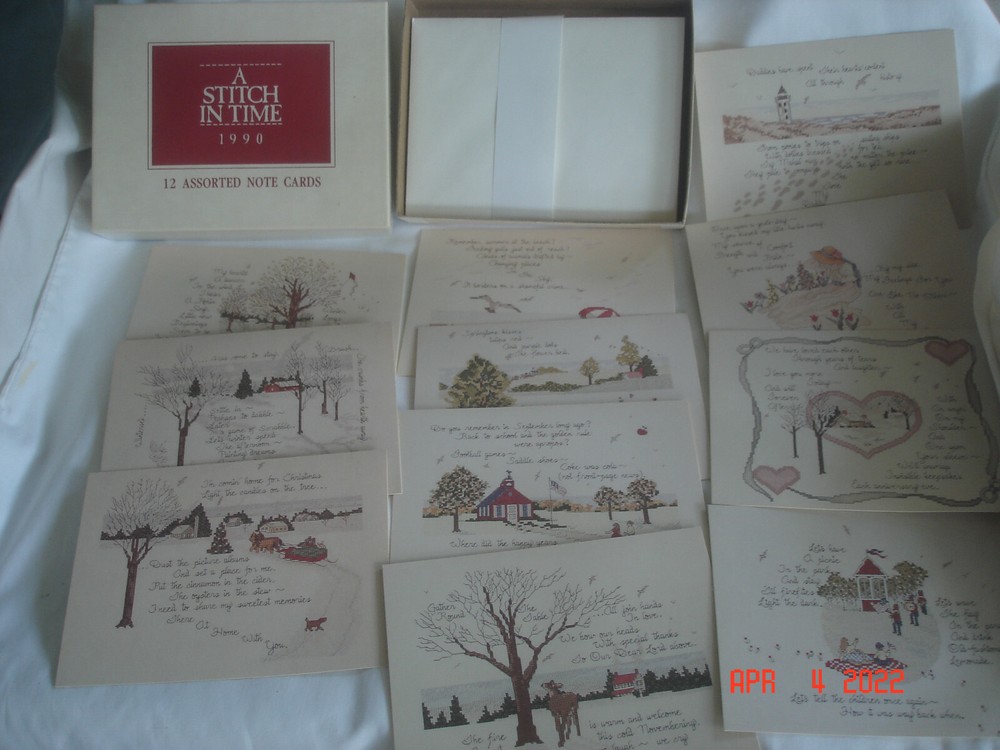 1990 BOXED LOT 11 A Stitch in Time ASSORTED NOTE CARDS & ENV Needlepoint Designs