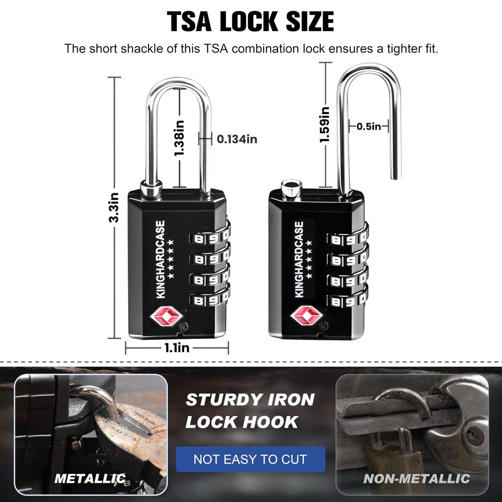 Kinghardcase 2 Pack TSA Approved Gun Locks, 4 Digit Combination Locks Black