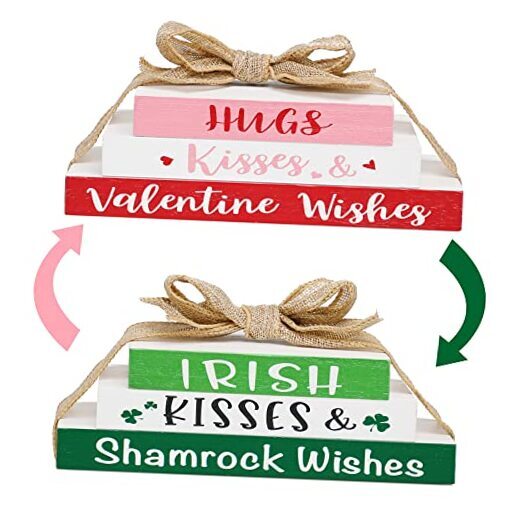 Valentines Tiered Tray Decor,Reversible Stack Blocks for Table Kitchen