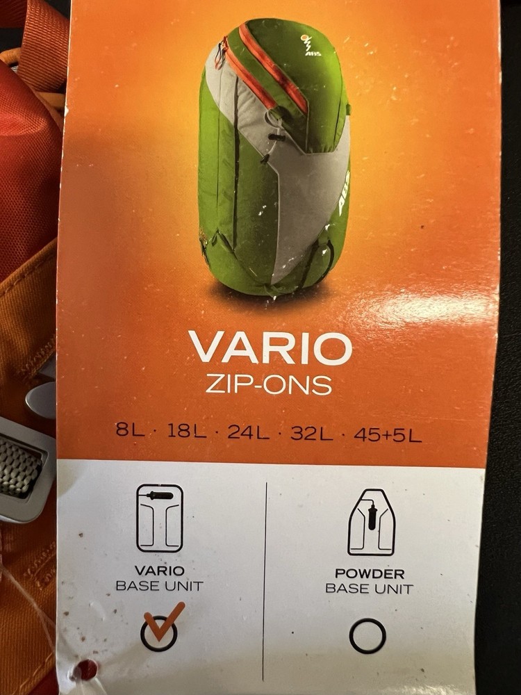 ABS Avalanche Backpack Vario Zip Ons Base Unit Orange