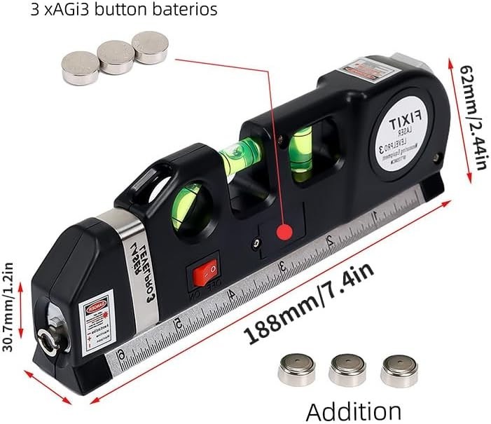 Multipurpose Laser Level Tool with 8ft Measuring Tape for Accurate Home Projects