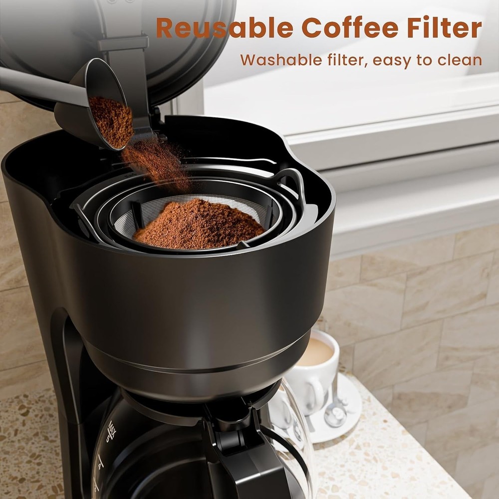 5 Cup Drip Coffee Maker, Portable Coffee Machine with Programmable Timer, Cof...