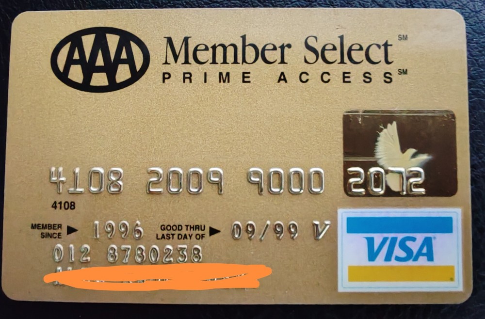 AAA member select prime access credit card VISA gold 1999