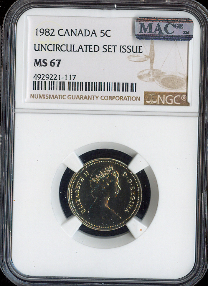 1982 Canada 5 Cents 5C NGC MS67 MAC - Quality