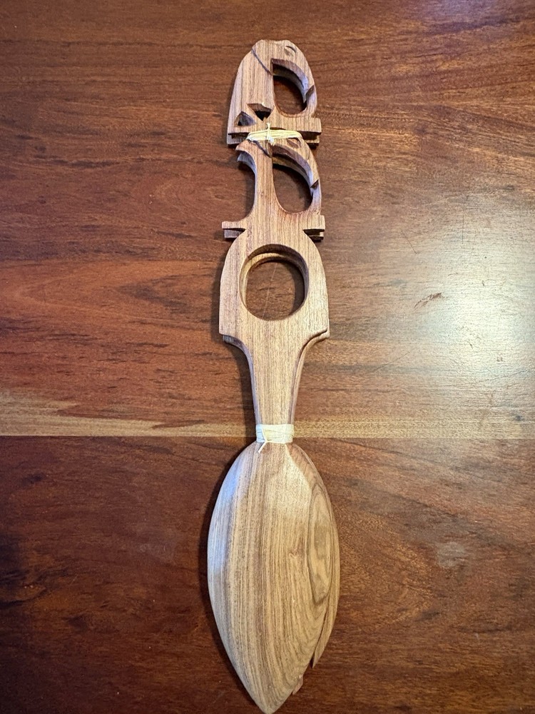 Hand Carved Elephant Salad Fork And Spoon Set