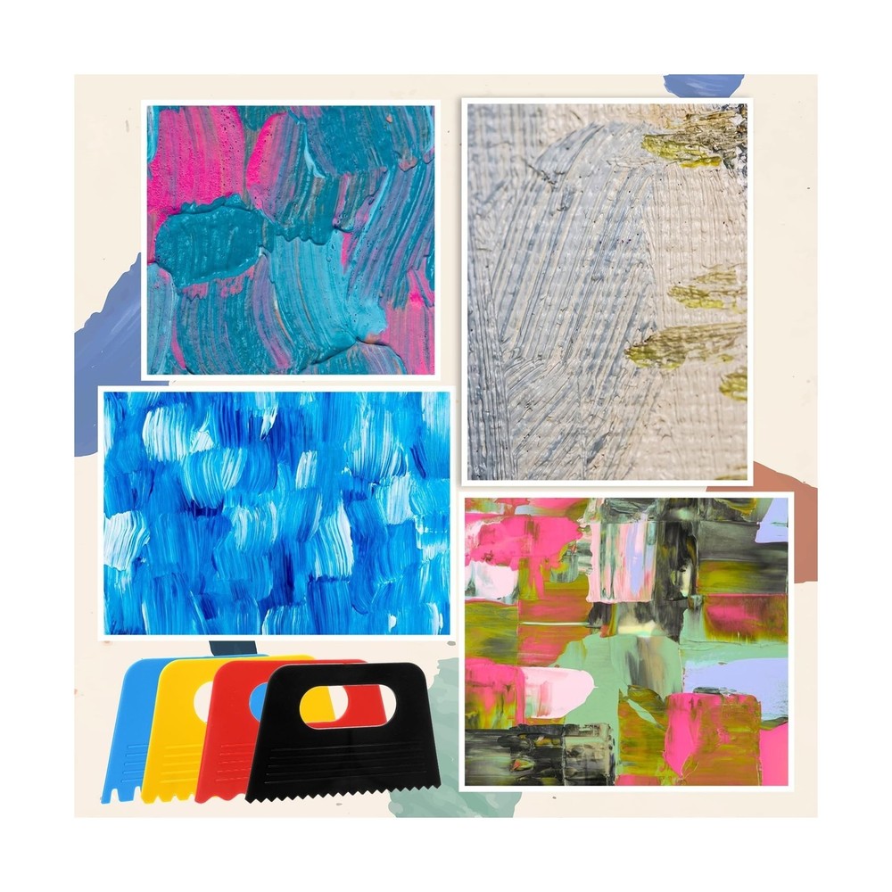 4 Pcs Paint Texture Tools Plastic Scraper Set for Plaster Art Canvas