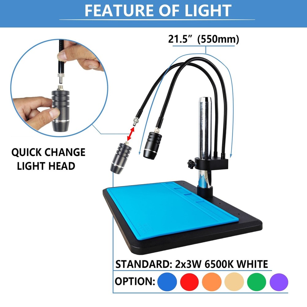 Microscope Light Source Dual Gooseneck Spotlight 3W 6500K for Lab, Industrial...