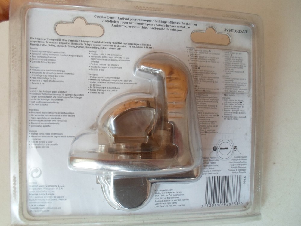 Master Lock 379DAT Universal Trailer Coupler Lock 48mm 50mm 60mm