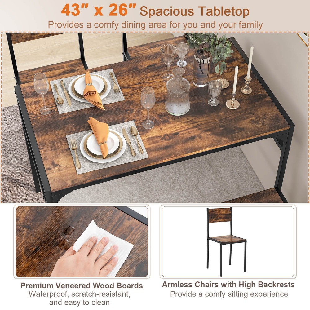 Dining Table Set for 4 Rectangular Table w/ 2 Chairs, 1 Bench, Storage Racks