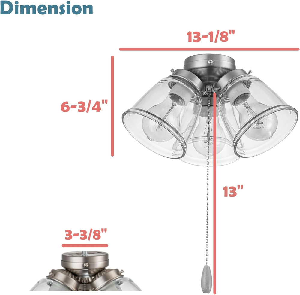 22017-1, Four-Light Ceiling Fan Light Kit with Pull Chain, Matte Black Finish wi