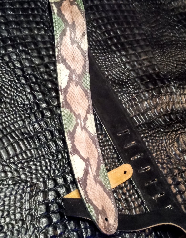 genuine Python snakeskin Soft Suede leather Dyed camouflage colors guitar strap