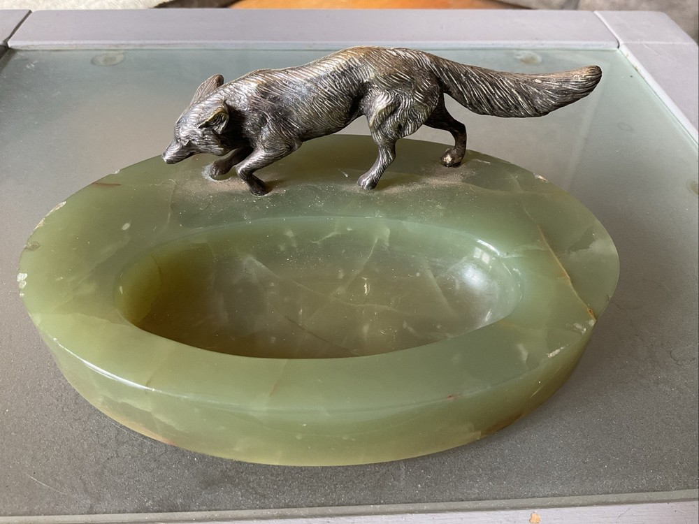 VINTAGE SILVER PLATED FOX FIGURE ON BASE.
