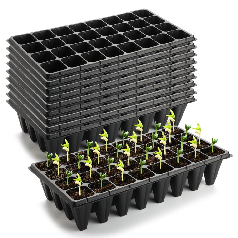 10 Pack 32 Cell Seed Starter Trays - Extra Deep 4.33" Plastic Nursery Trays, ...
