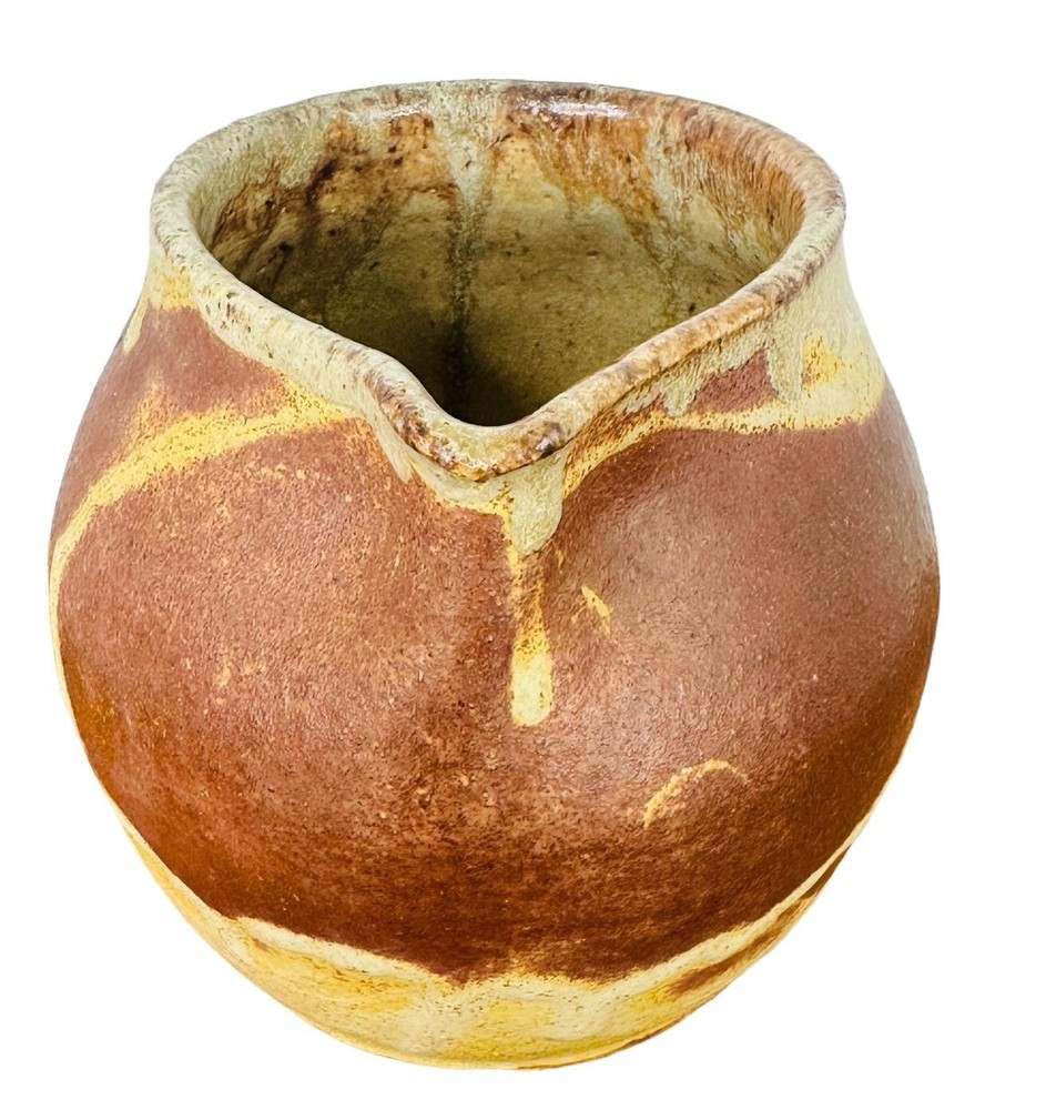 STUDIO ART POTTERY SIGNED GLAZED PITCHER Earth Tones Farmhouse Rustic 5.5" BOHO