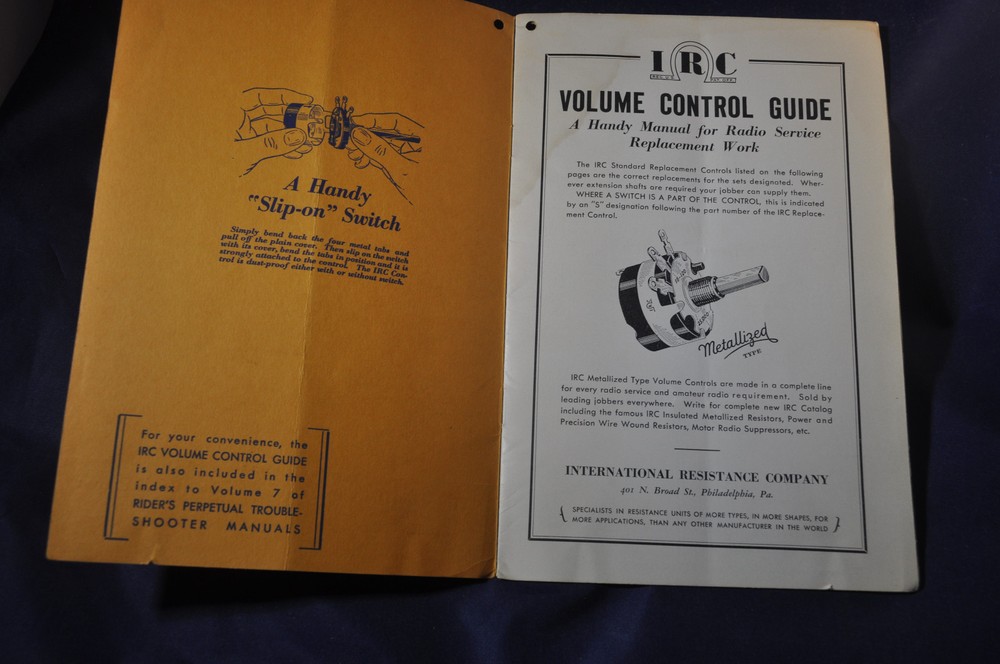 1936 Volume Control Replacement Guide, International Resistance Company