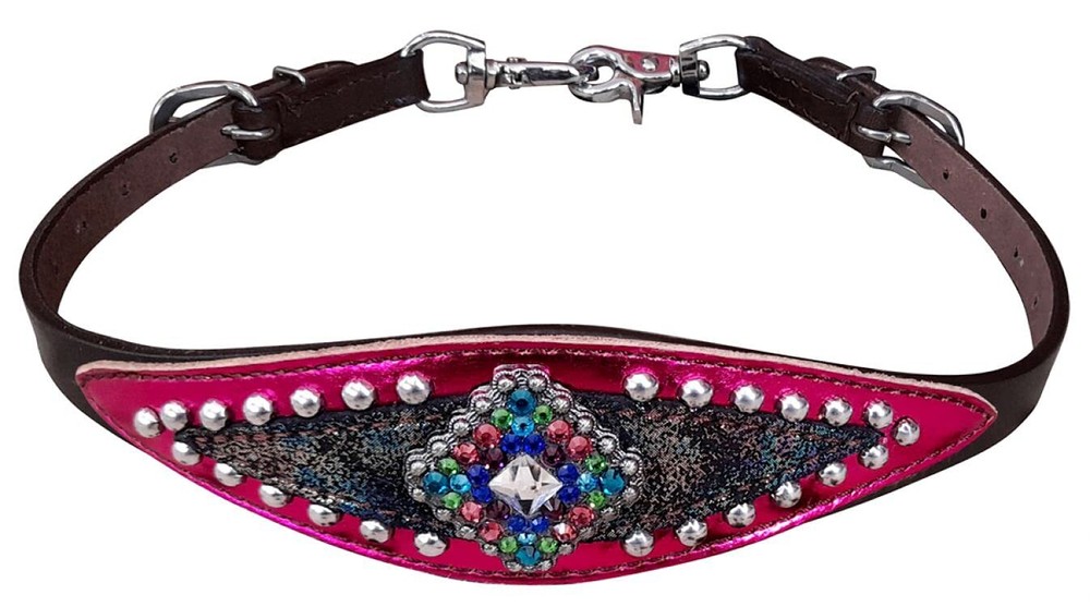 Showman Pink & Rainbow Metallic Leather Wither Strap