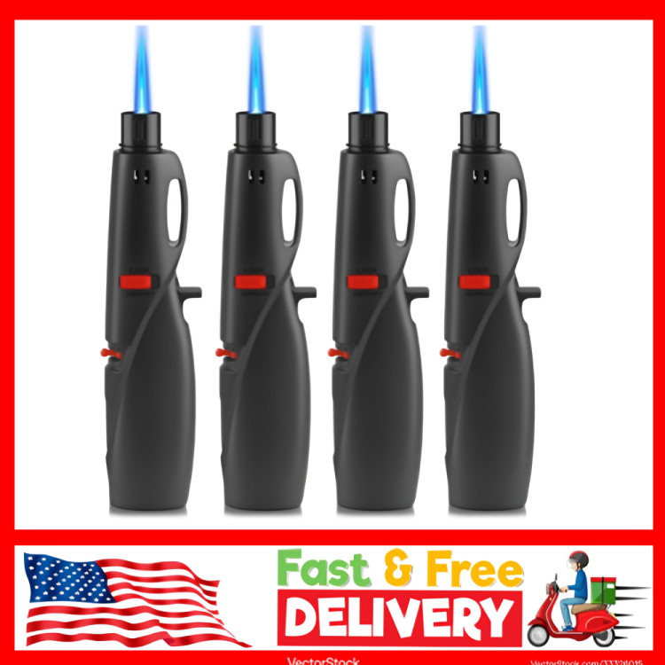 4-Pack Jet Torch Lighter – Adjustable Flame, Windproof, Refillable Butane, NEW