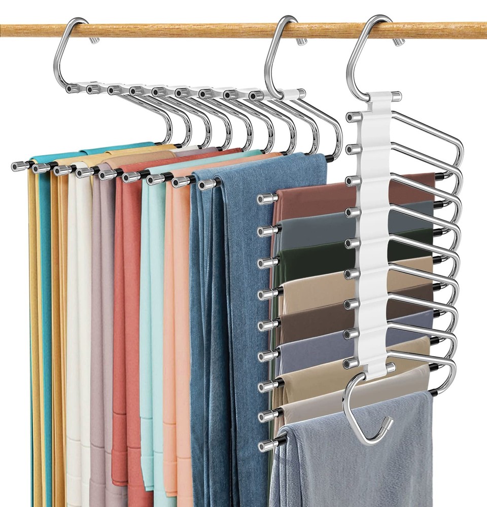 Upgrade 9 Layers Pants Hangers Space Saving, 2 Pack Multifunctional Pants Rac...