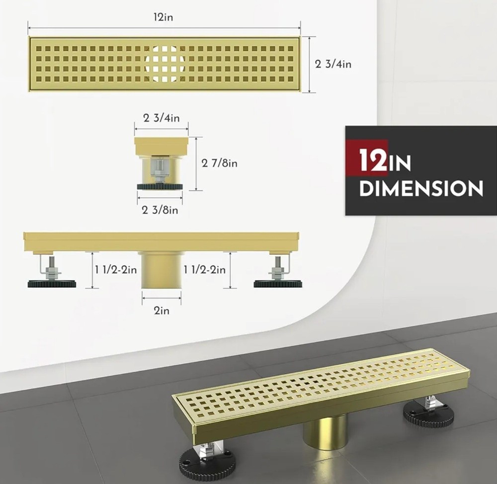 WEBANG 12 Inch Linear Shower Drain Rectangular Floor Drain with Accessories Kit