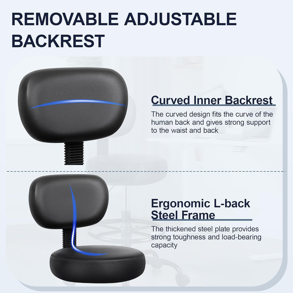 Drafting Chair with Backrest – Adjustable Foot Rest Rolling Stool with Wheels, P