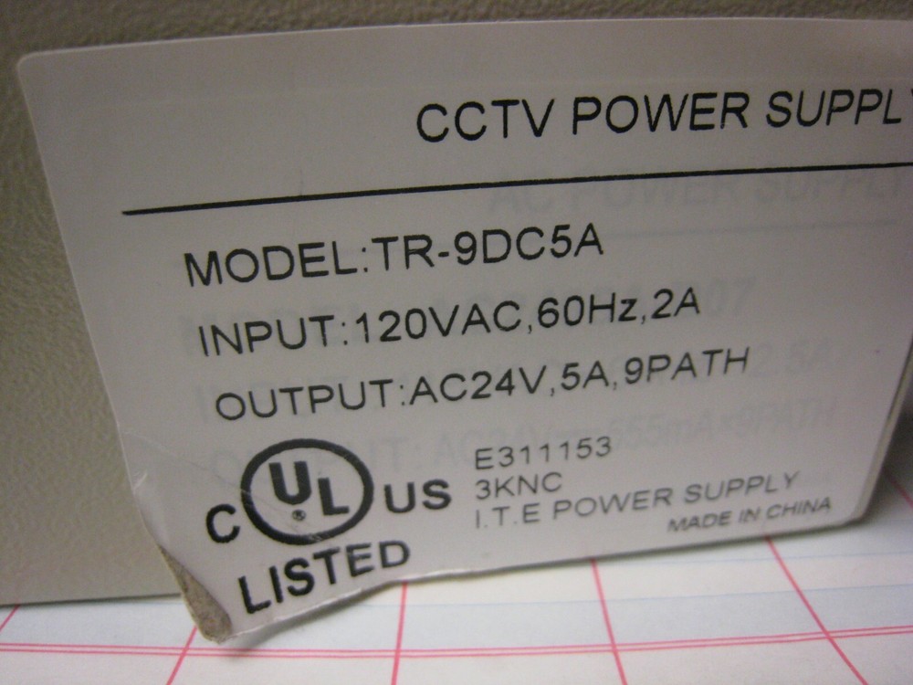 I.T.E. Model TR-9DC5A CCTV Security Camera Accessory Power Supply 8 Channel 24V