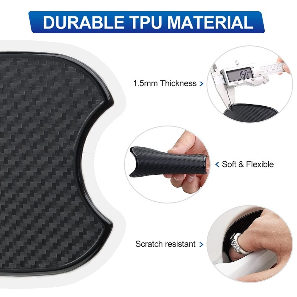 JDMON Car Handle Cup Scratch Protector, 4PCS TPU Carbon Fiber Medium, Black