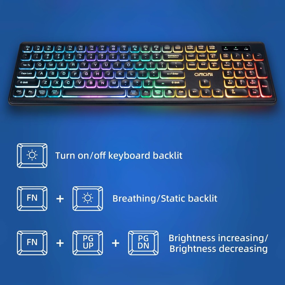 Wireless Keyboard and Mouse Combo for Mac, Rechargeable LED Backlit Keyboard ...