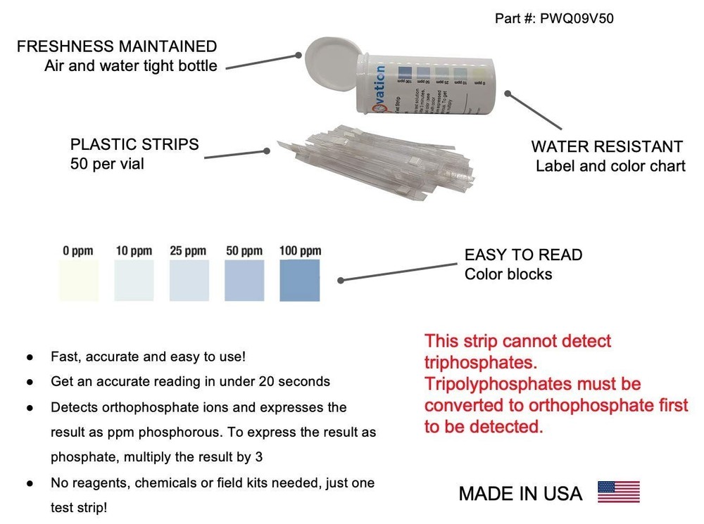 50-Pack Phosphorus & Phosphate Detection Strips 0-100 ppm - Easy Use
