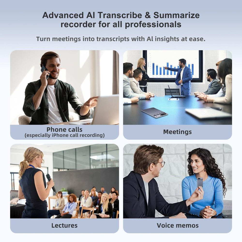 WILIBUT AI Voice Recorder with App Control, Advanced Transcribe & Grey