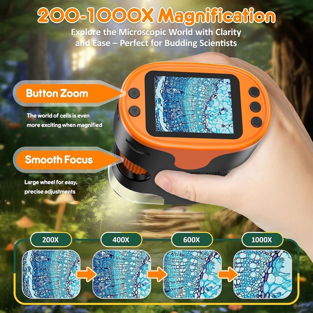 Handheld 4K Microscope for Kids - 1000X Magnification in a Compact Design