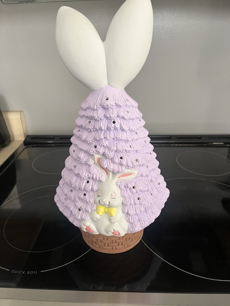 Clay Magic Ceramic Bunny Easter, Hand Painted ,15 In,puck Battery Light