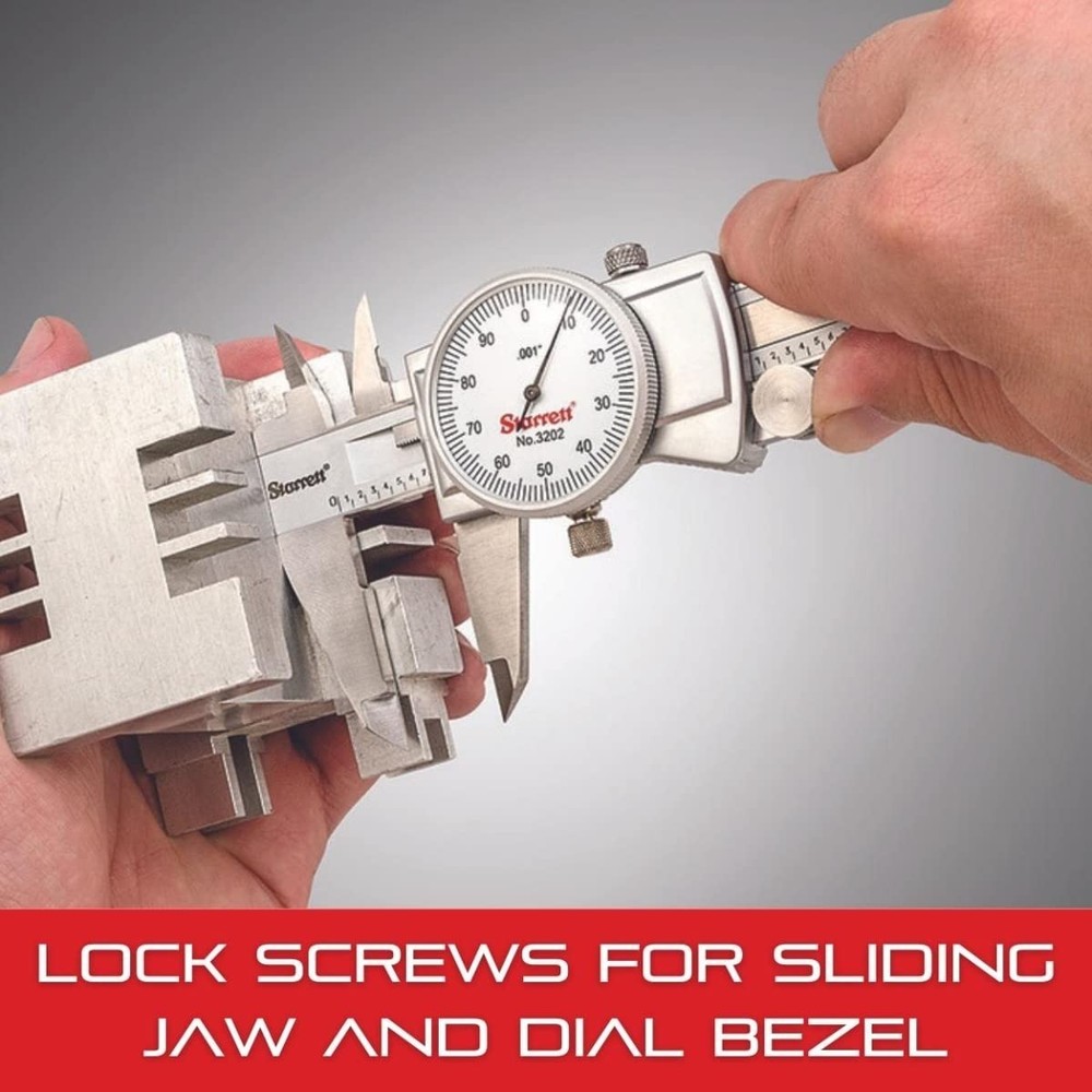 Dial Caliper with Adjustable Bezel and Fitted Case - White Face, 0-8" Range, ...