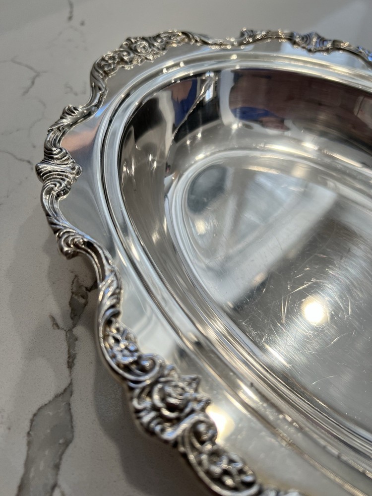 Silver Medium Bowl With Decorative Rose Trim Unbranded