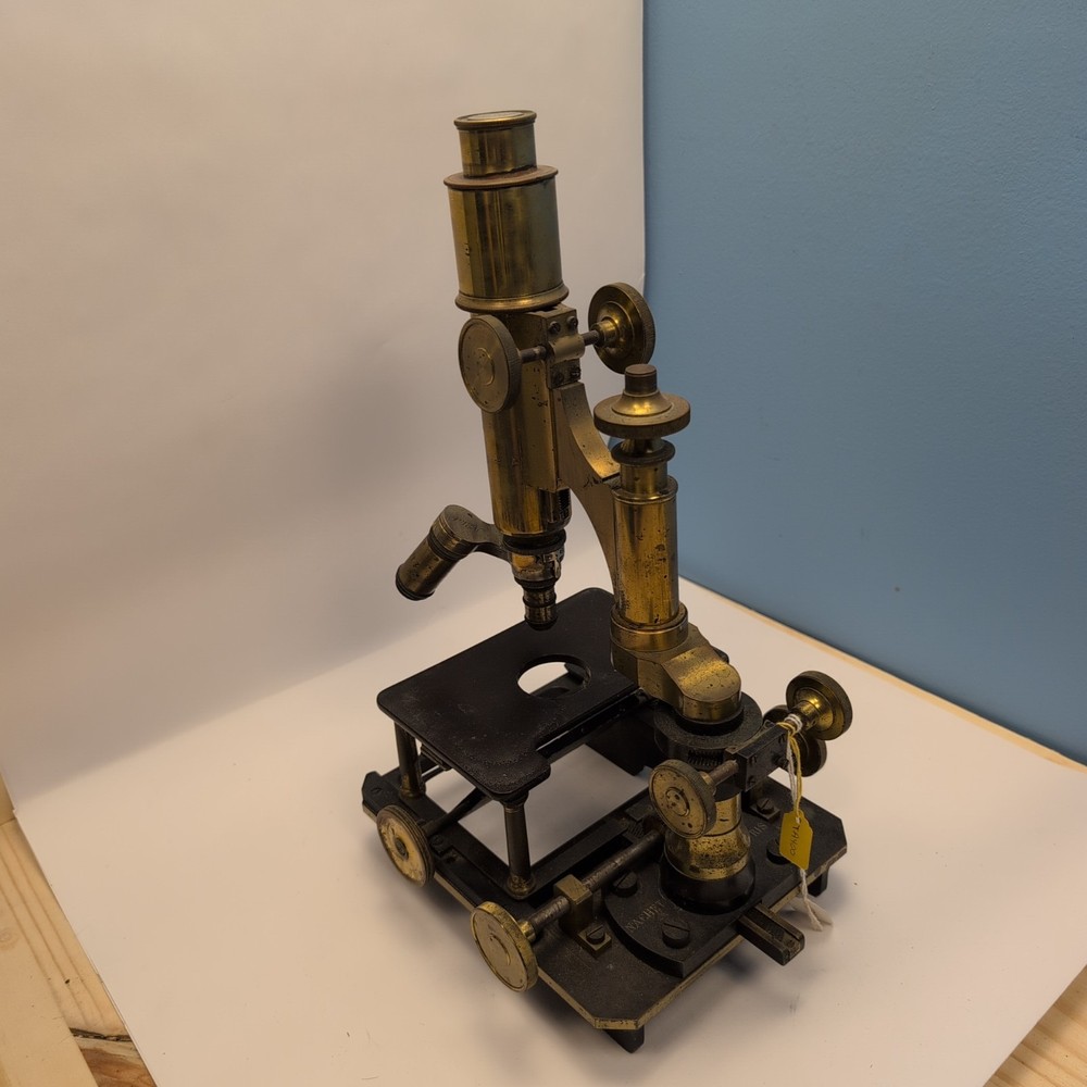 Antique Nachet Paris Large-Field Compound Microscope c1900 Mechanical Brass