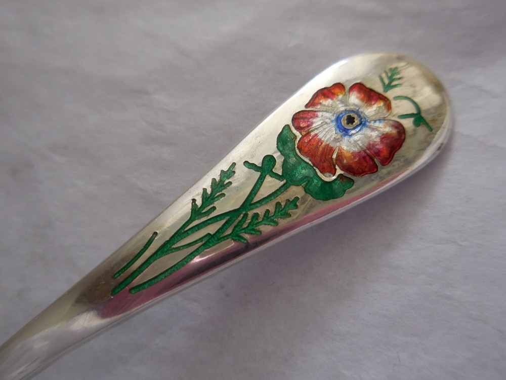 BERMUDA ENAMEL FLOWER STERLING SILVER SOUVENIR SPOON