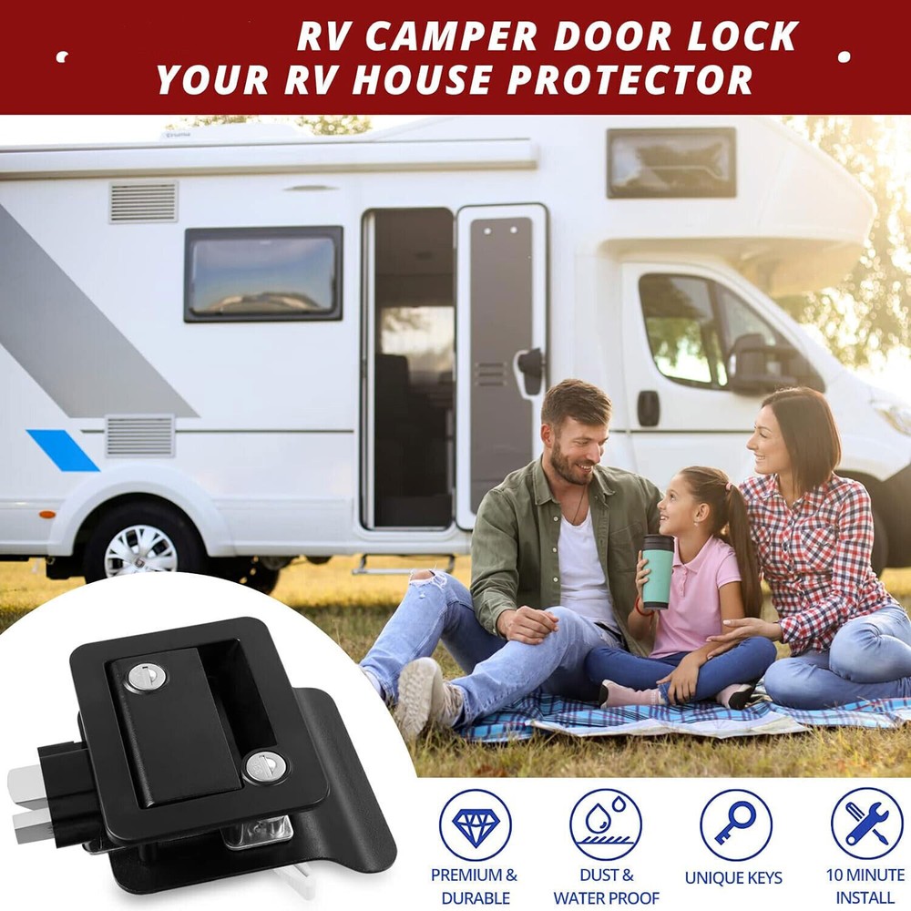 Black RV Paddle Entry Door Lock Latch Handle Deadbolt NEW Camper Cargo Trailer