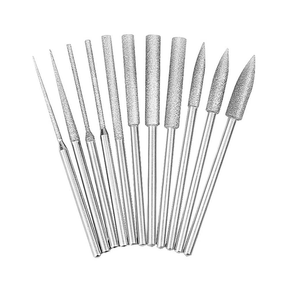 11PCS/Set 1/8" Shank Diamond Burr Bits Grinding Rotary Tools Kit Accessories