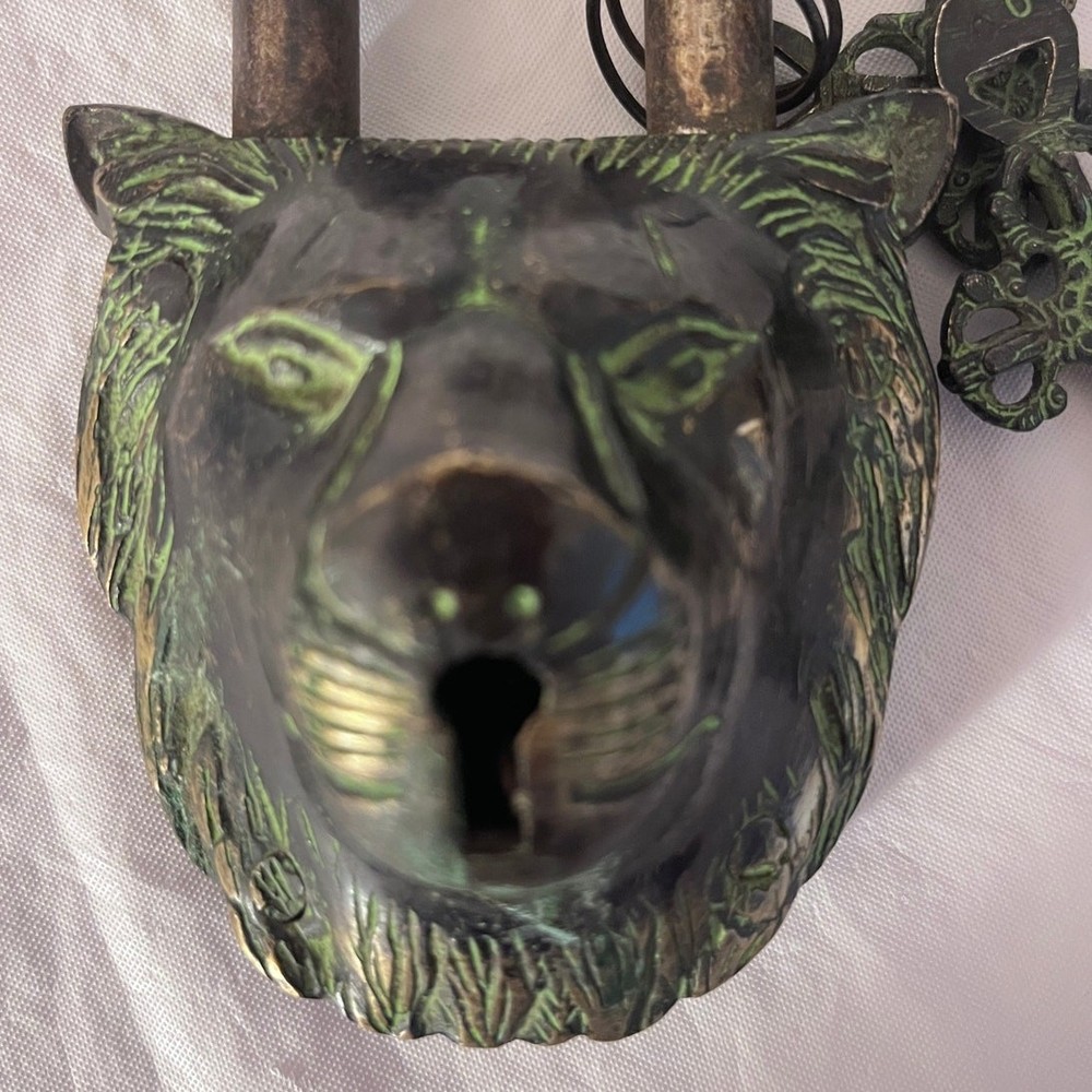 Lion Face Shape Door Lock Antique Solid Heavy Brass Safety Door Lock