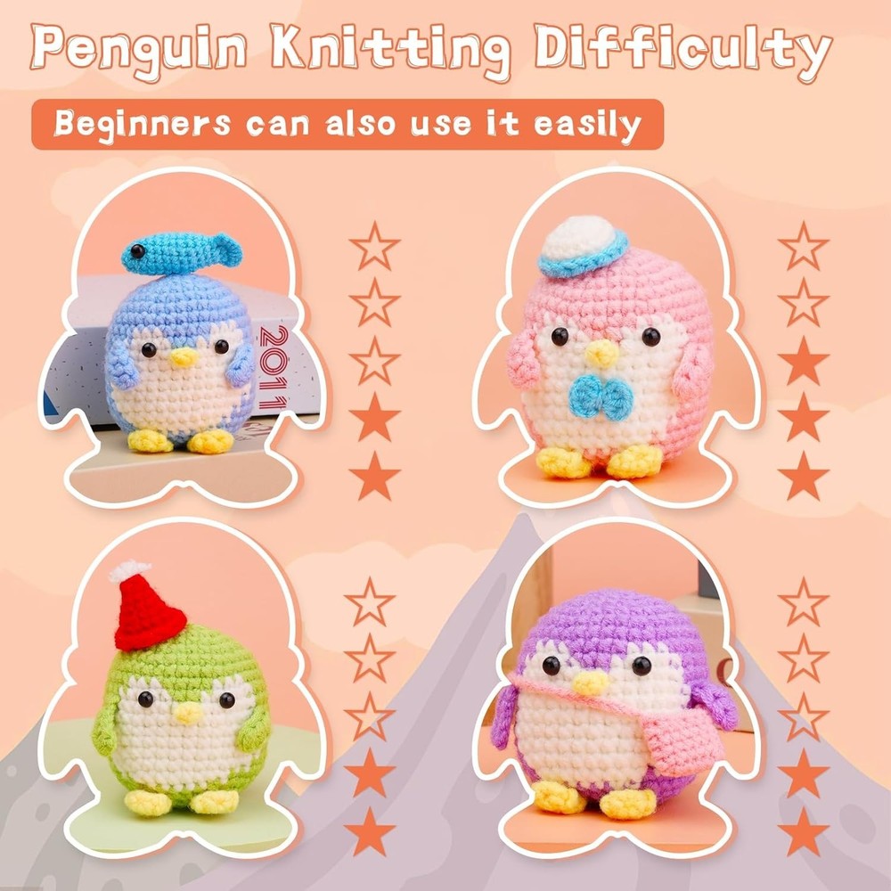 Adorable Penguin Crochet Kit for Beginners – Includes Yarn, Hooks, and Tutorials