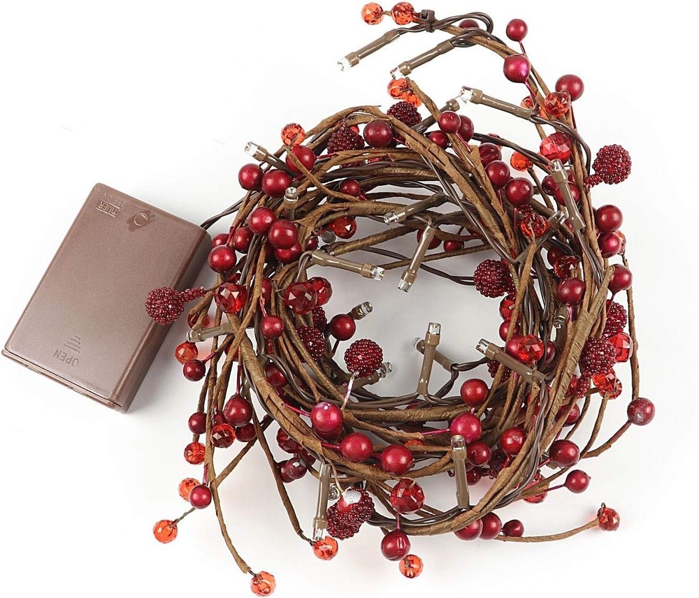 Battery Operated Red Berry Garland with Timer Function - Perfect for Christmas!